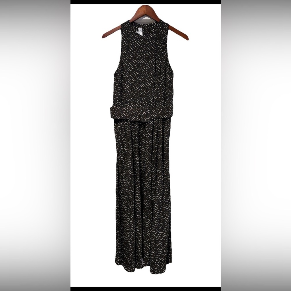 Vintage Gillian Strapless Black and tan Polka Dot belted Dress Women’s size 8